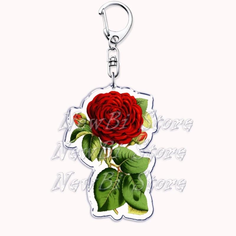 Romantic Pink Rose Flower Keychains Sunflower Red Love Keyring for Accessories Bag Key Chain Ring Jewelry Lovers Friends Gift