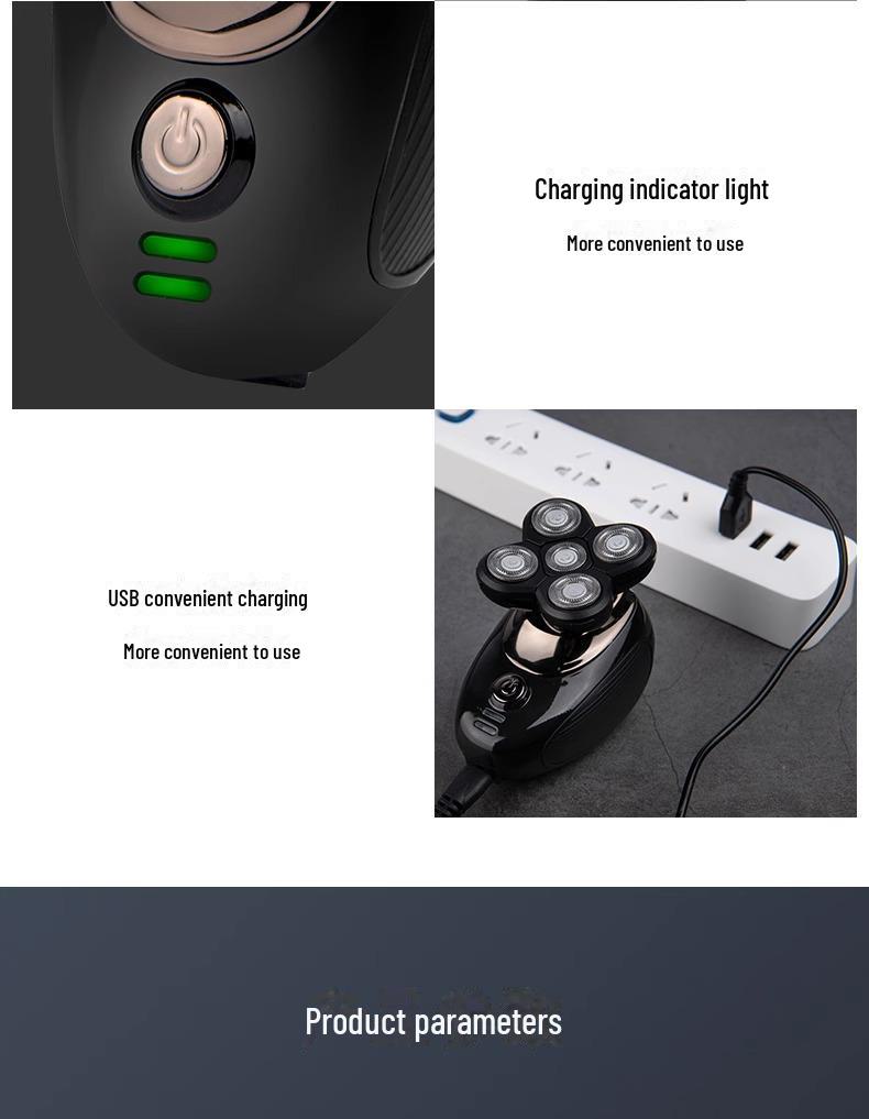 Multifunktionaler elektrischer Herren-Glatzerasierer mit fünf Klingen