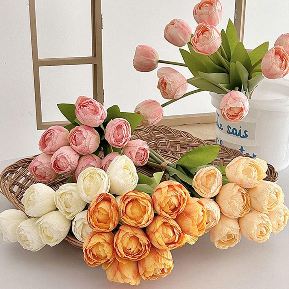 

9pcs Real Touch Artificial Tulip Bouquet 9 Heads Fake Flowers Home Living Room Decor помаранчевий