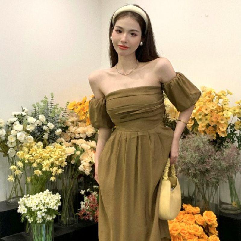 Elegant French One-Shoulder Summer Dress - Waist-Cinched, Slimming, Versatile Style M (100-110 lbs)