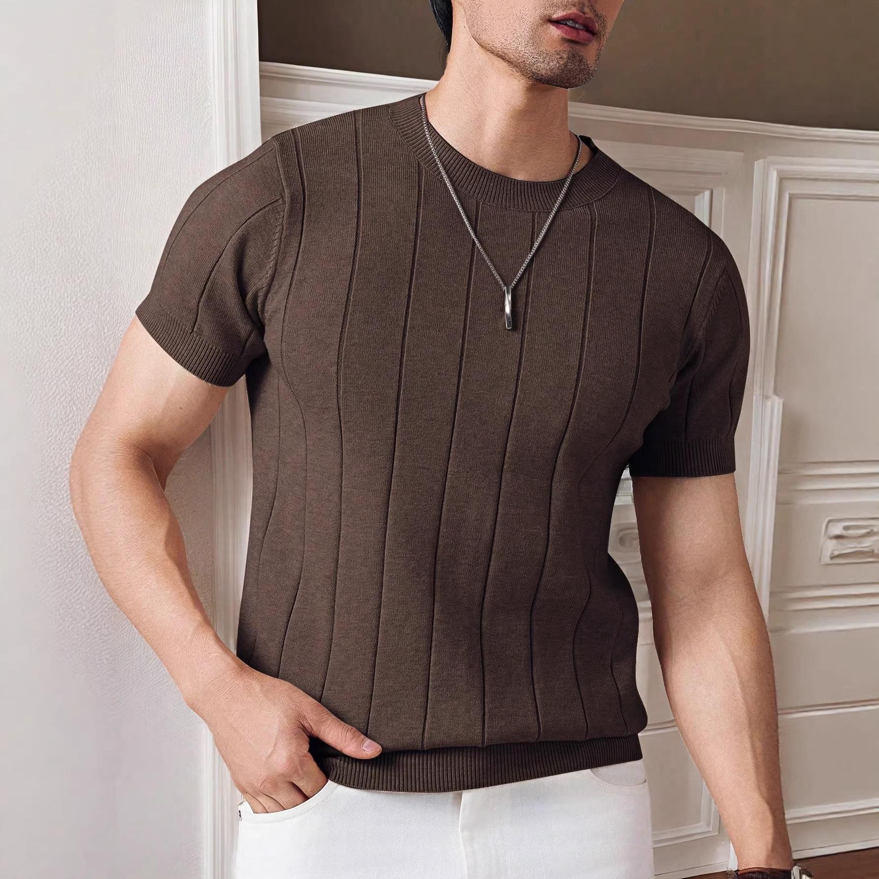 Men S Short Sleeve Solid Color Knit T Shirt Summer Casual Top S