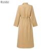 ZANZEA Women Casual Turn Down Collar Loose Long Sleeve Dress