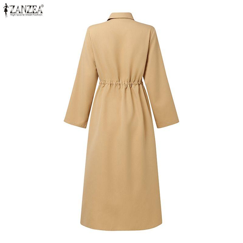 ZANZEA Women Casual Turn Down Collar Loose Long Sleeve Dress