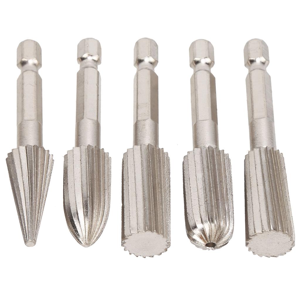 5Pcs Rotary File 14in Hex Shank Double Cut Metal Grinder Drill Bit Set for Carving Polishing