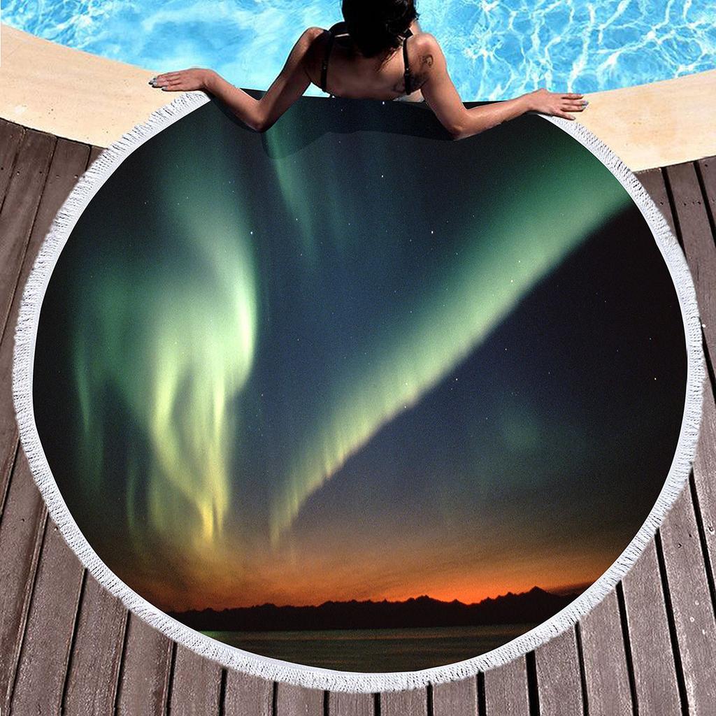 Beautiful Aurora Round Beach Towel with Tassels,Sand Free Quick Dry Circle Beach Blanket Roundie Yoga Meditation Mat Picnic Rug