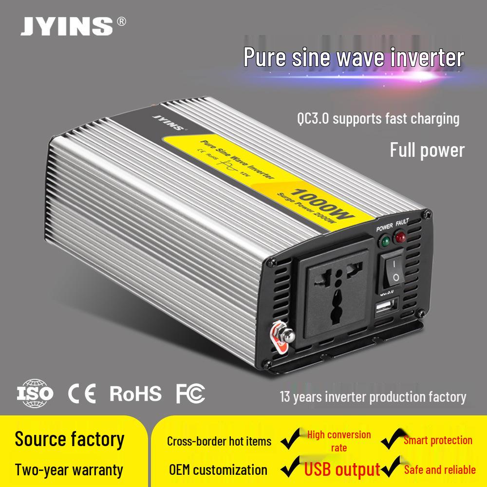 1000W Sine Wave Inverter for Solar/Car/Home, 12/24V to 220V Power Bank for Emergencies 24V to 220V