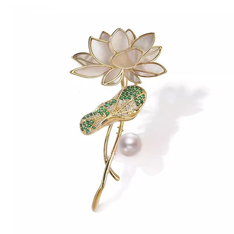 

Брошь в виде лунного света в национальном стиле «Лотосовый пруд» с имитацией женственности, жемчуга «Рябчик», лист лотоса, булавка в виде лотоса, нежный костюм, аксессуары для корсажа