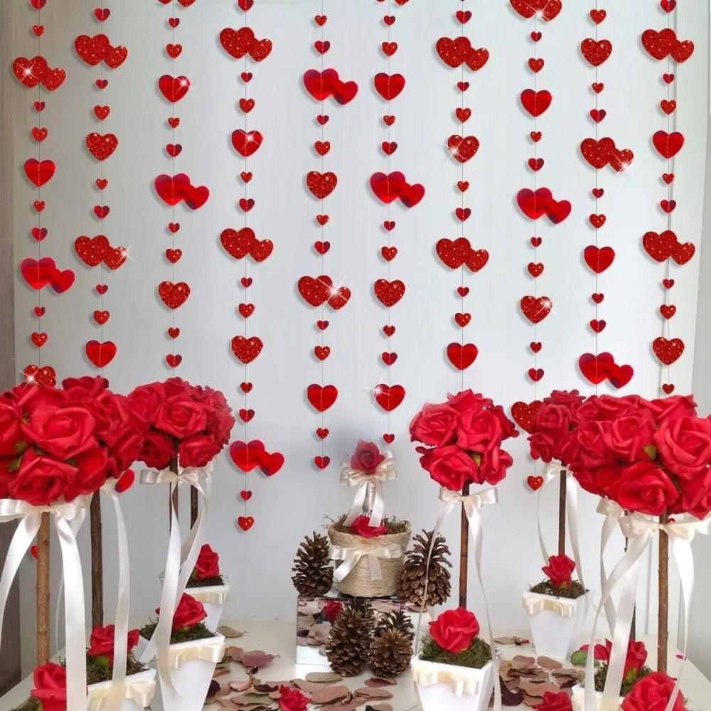 Glitter Hanging Love Streamer Romantic Wedding Garland Love Heart Hanging Curtain Anniversary