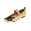 Leather Retro 2025 New One-word Elastic Band Square Head Shallow Mouth Ballet Shoes Flat Single Shoes Women