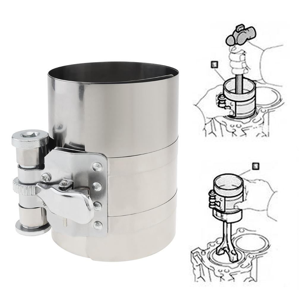 4inch Car Engine Piston Circle Compressor Tool, Adjustable Sizes From 2 Inch To 7 Inch with Piston Installer Plier, Silvery 50mm,175mm Piston Circle