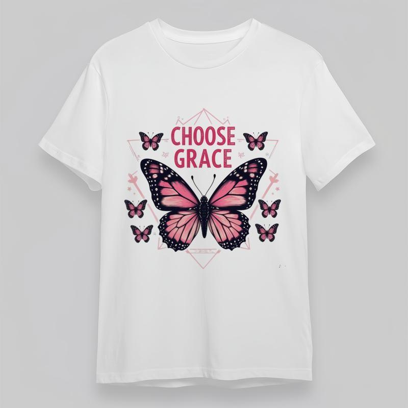 

Women s Oversize Soft Classic T-Shirt Pink Butterfly Swarm Grace 100% Cotton Tee 3XL