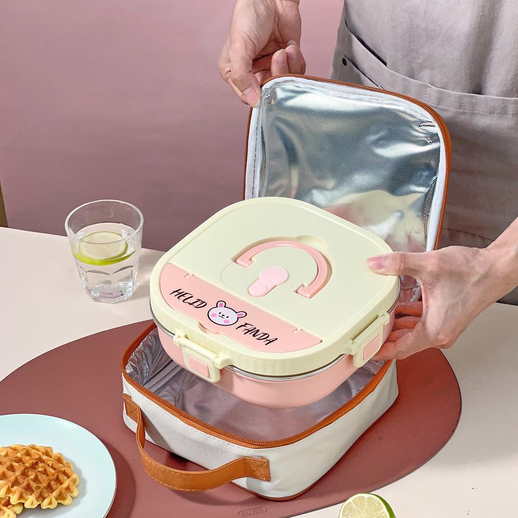 850/900Ml 304 Stainless Steel Lunch Container With Tableware Portable Divided Lunch Box For Kids Leak Proof Microwave Bento Box