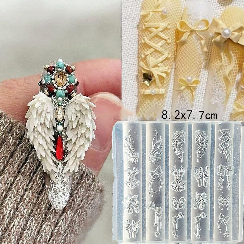 Sweet Bowknot 3D Silicone Nail Mold Heart Nails Templates Diy Nail Art Decoration Stamping Plates Manicure Design Tools
