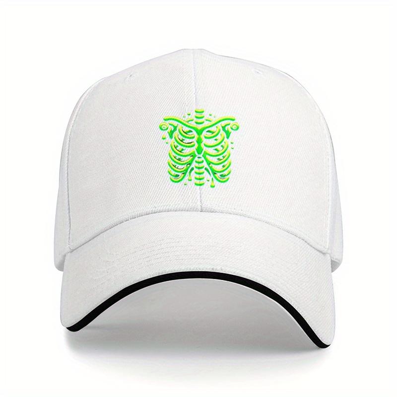 Neon Green Skeleton Ribcage Baseball Cap Black Adjustable Polyester Dad Hat for Casual Outdoor Wear