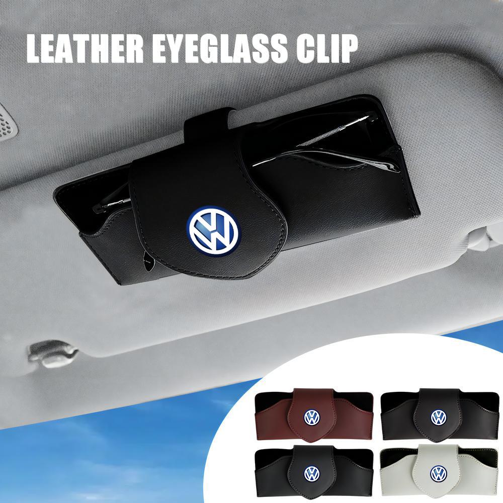 XYZ1 Car Leather Glasses Case Sun Visor Sunglasses Clip Organizer Box Badge for Volkswagen VW Rline Golf 5 Lavida GTI R32 Beetle Polo