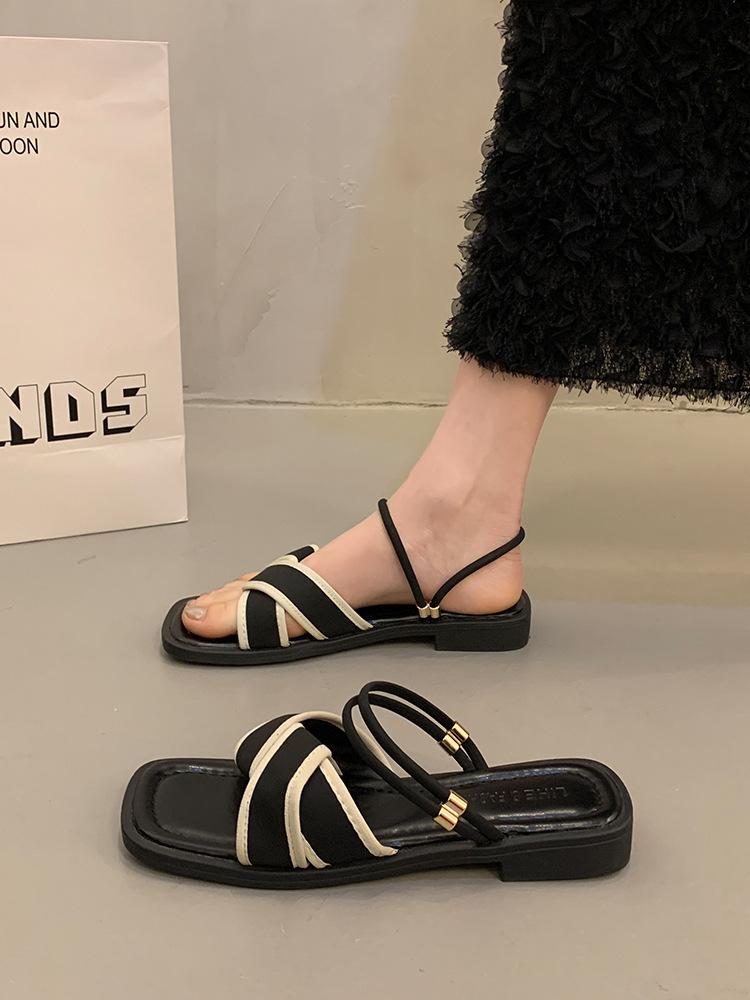 French fairy style flat bottom two wearing sandals female summer fashion with skirt temperament popular versatile Roman cool slippers
