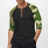 Men's top with three-quarter sleeves and camouflage print