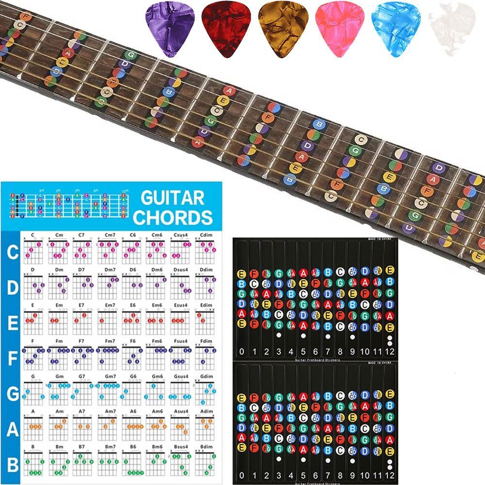 Printed Vinyl Paper Guitar Practice Chord Chart Color Coded Chord Fingering Diagram  For Beginners