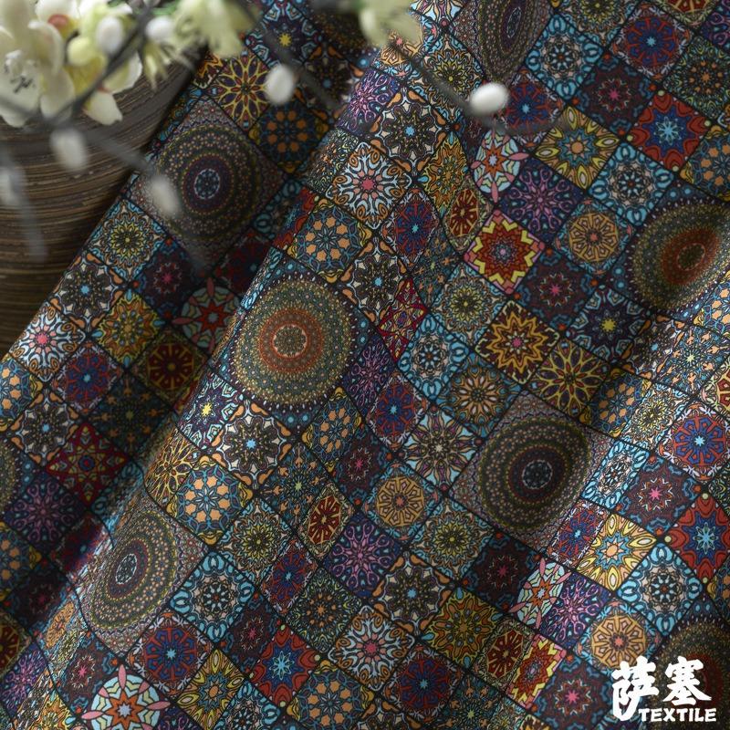 

Pure Cotton Printed Plain Weave Fabric Ethnic Style Simia Fabric DIY Dress Coat Decorative Fabric Throw Pillow Bar Tablecloth 100X145CM