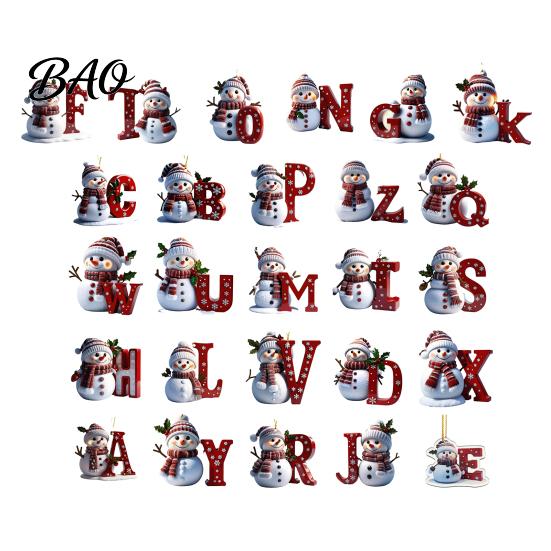 Acrylic Holiday Keepsake Gifts 2D Snowman Christmas Ornaments, Personalized Letter Ornaments for Tree, Unique Souvenirs Initial Ornament, Ornament DIY