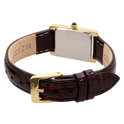 Seiko Women's Square Quartz Watch SWR066 with Champagne Gold Dial and Brown Leather Band