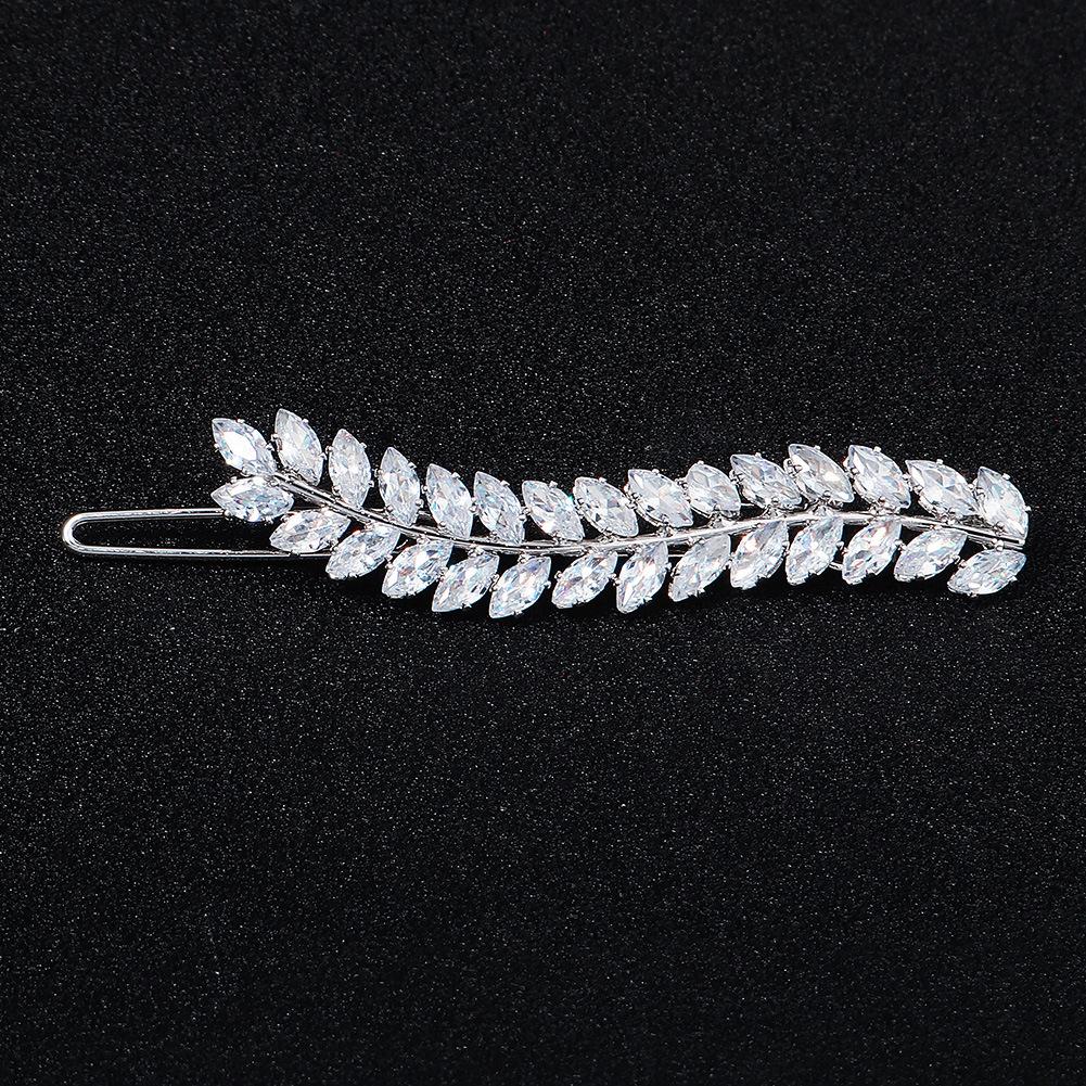 Fashion Barrette Cubic Zirconia Leaf Hair Clips for Women Accessories Bridal Wedding Hair Jewelry Party Bride Headpiece