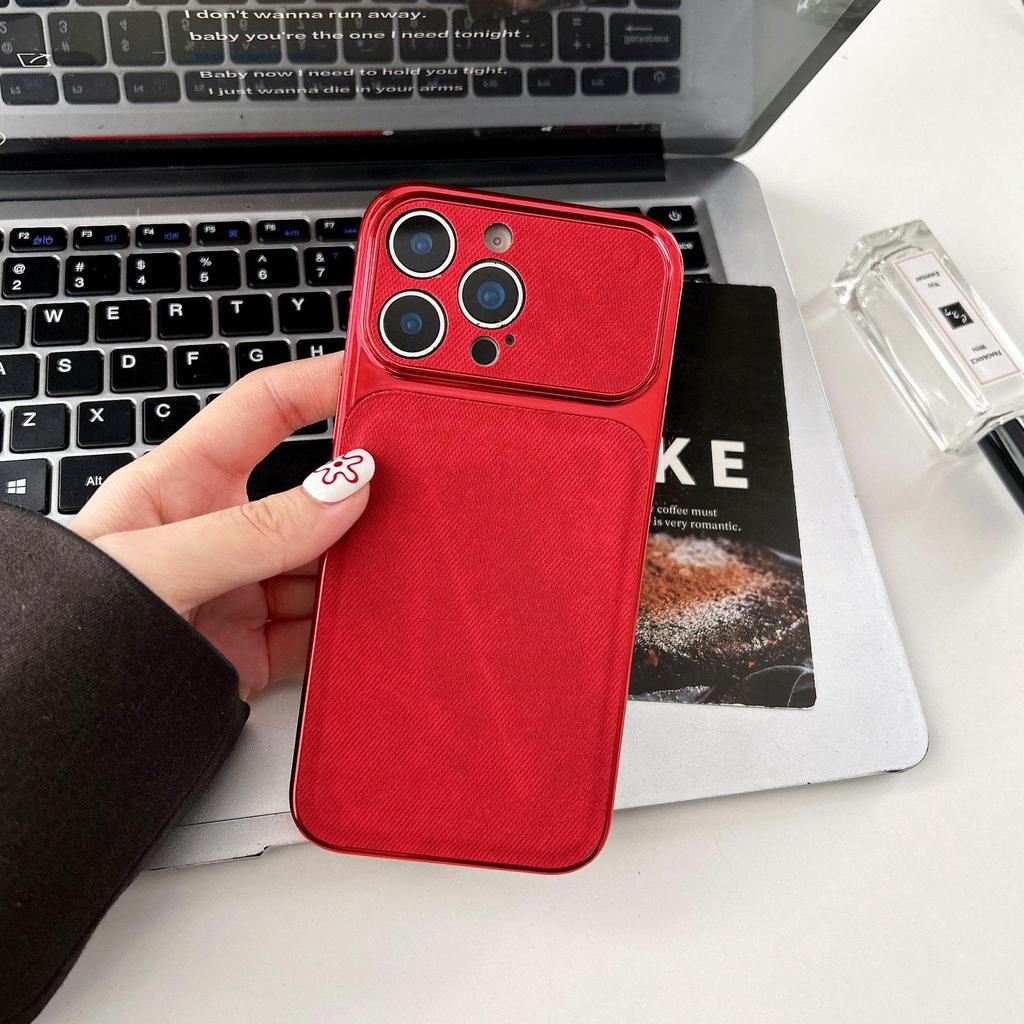 Electroplated Denim Phone Case for Apple 17PROMAX with Large Window and Leather Sticker