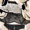 Sexy Lace Flower Embroidery Lingerie Set for Women French Ultra-thin Mesh Transparent Bra Detachable Decoration Chain Underwear