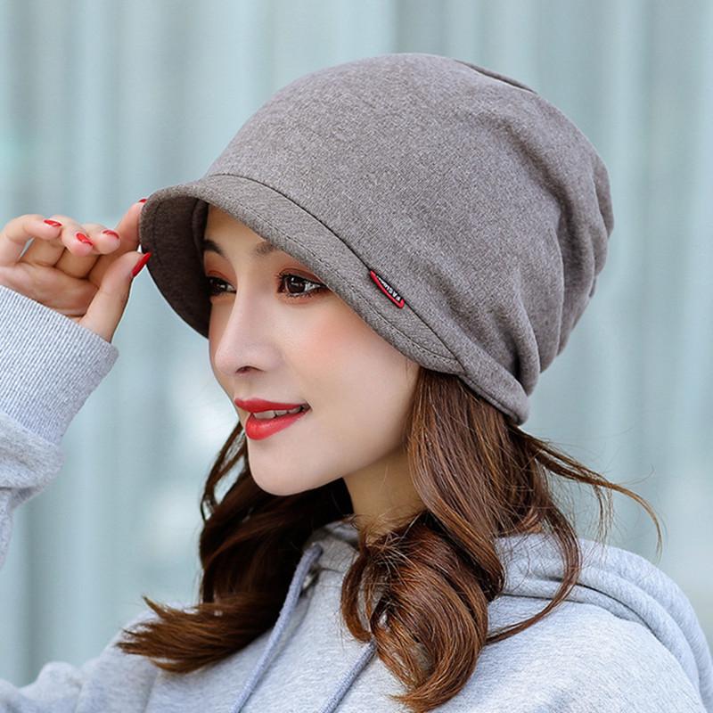 Damen Hut & Schal im koreanischen Stil mit kurzem Schirm, vielseitig, mit Loch für Pferdeschwanz