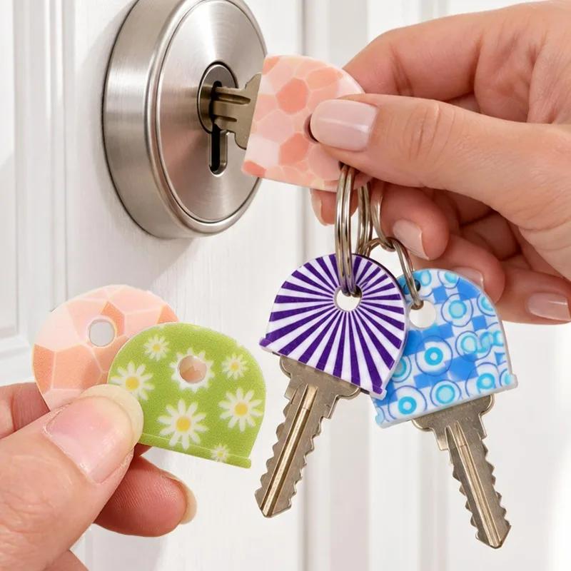 Colorful Silicone Key Identifier Geometry Pattern Key Marker Tags Caps Non Slip Key Cover Protector Organization Holder