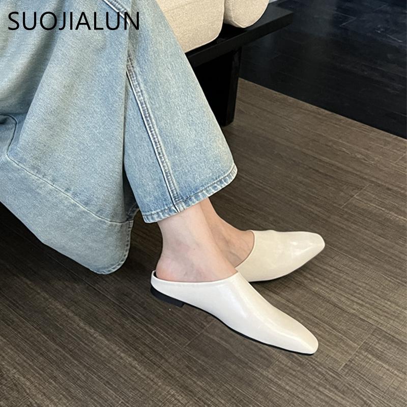 Fashion SUOJIALUN 2025 Autumn Women Slipper Ladies Round Toe Slip On Ladies Casual Mules Shoes Flat Heel Outdoor Dress Sandal Shoes