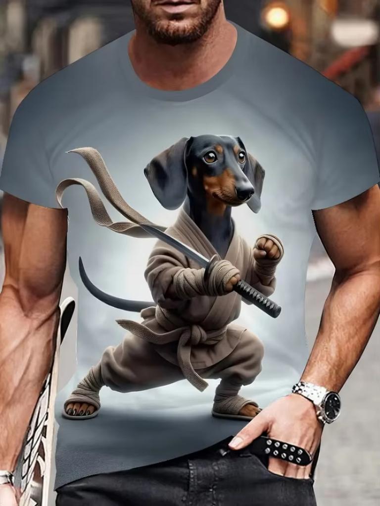 Men T-Shirt Funny Animal 3D Printing Tee Tops Round Neck T-Shirts Short Sleeve Tees Casual Loose Gym Tshirt Y2k Unisex Clothes