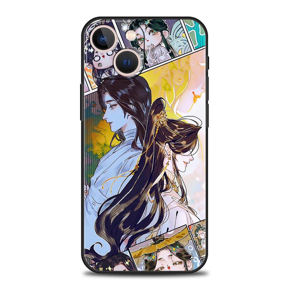Luxury Phone Case For Apple iPhone 11 15 14 Pro MAX 12 13 7 8 Plus X XR XS MAX SE Silicone Black Cover Funda Tian Guan Ci Fu