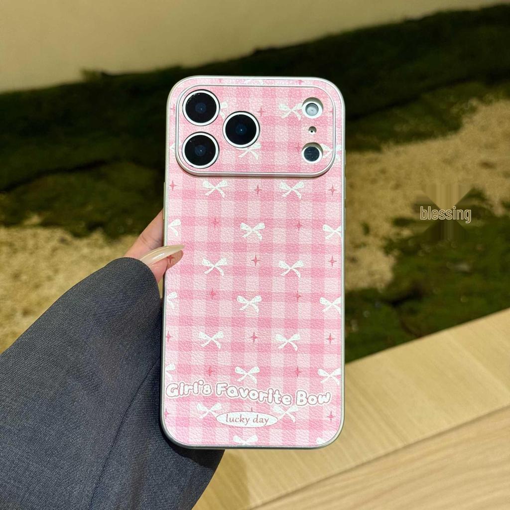 Pink Plaid Bow Magnetic Stand iPhone Case for Models 14, 15 Pro Max, 16, and Apple 17