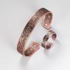 Men's Antique Bronze Brushed Magnetic Adjustable Vintage Bangle and Ring Set