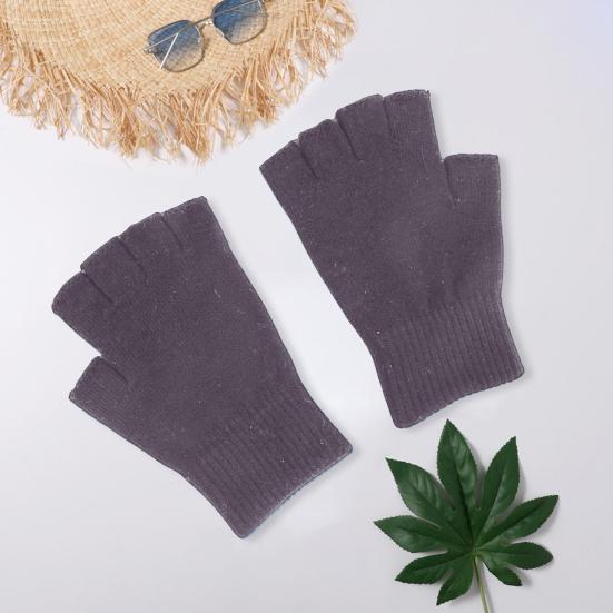 1 Pair Black Half Finger Gloves Women Men Woolen Yarn Knitting Gloves Solid Color Elastic Warm Riding Sport Workout Mittens