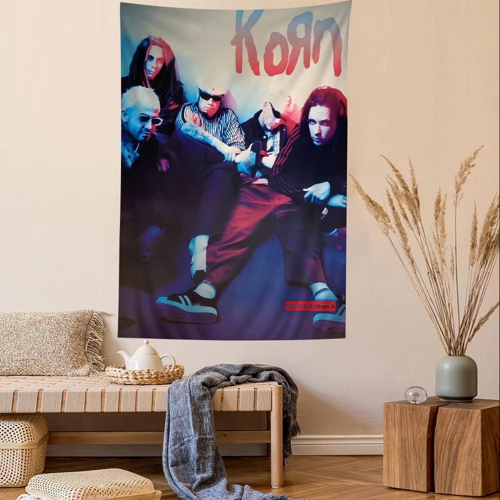 Korn Rockband Charaktere Anime Text Wandteppich Hippie Blumen Wanddekoration Schlafsaal Dekoration Heimdekoration
