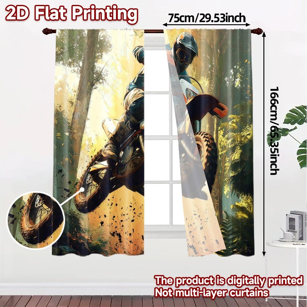 2pcs, 2D FLAT PRINTING Curtains (Without Rod) DirtBikeThrill Minimalist Popular Curtains Versatile Polyester Fabric Curtains