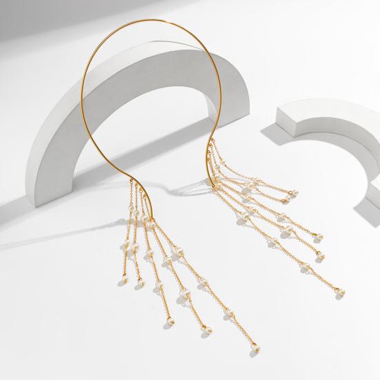 Dlouhý střapec Kovový otevřený choker Hvězda Imitace perlových korálků Střapec Límec Klíční kost Řetízek Náhrdelník Hrudník Tělové šperky pro ženy