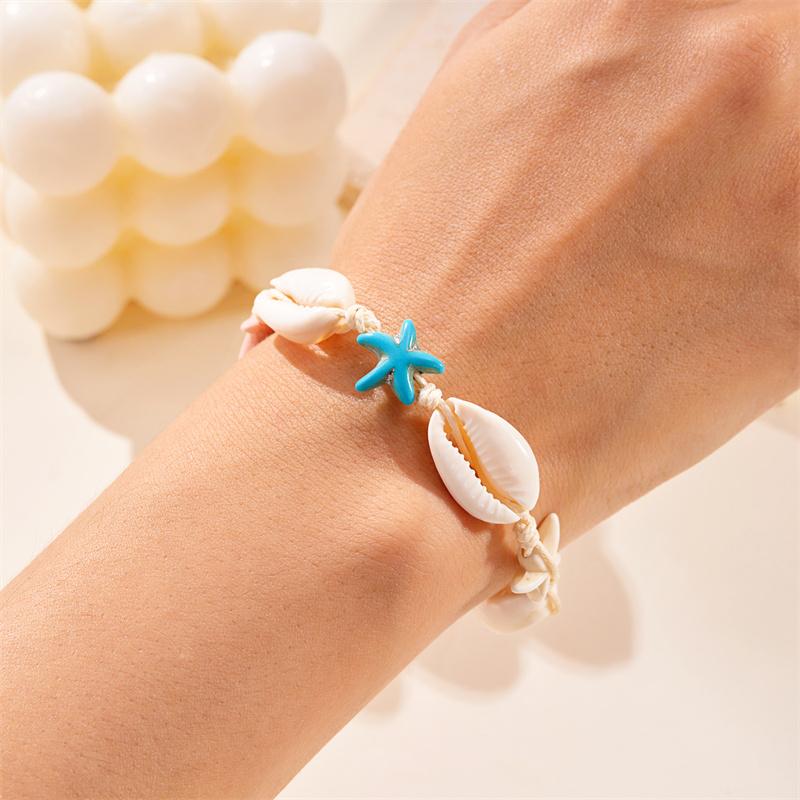 Bohemia Starfish Shell Zircon Set For Women Sand Beach Hand Woven Necklace Bracelet Female Party Banquet Zircon Accessories