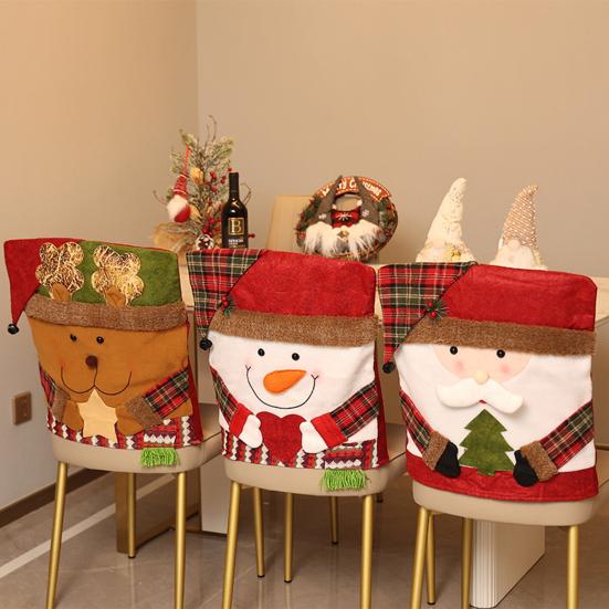 Capa de Cadeira de Natal Boneco de Neve Papai Noel Forma de Rena Capa de Encosto com Tema de Natal Decoração de Assento de Restaurante