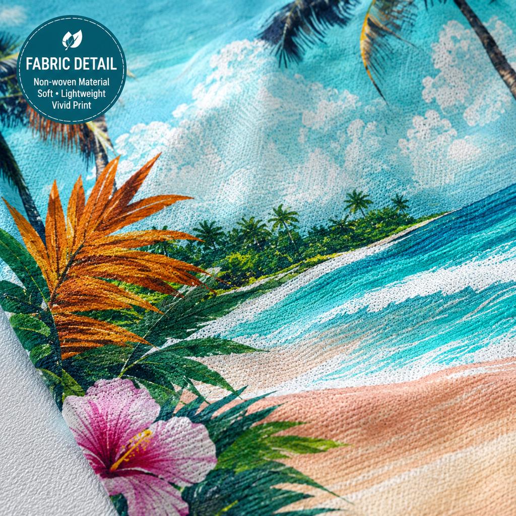 Tropical Palm Tree Beach Towel Flat Print Quick Dry Non-Woven Soft Bath Towel for Summer Vacation Pool Travel Hawaii Style