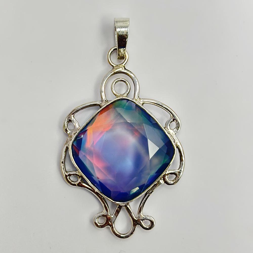 

Natural 43 Ct CERTIFIED Opal 925 Sterling Silver Square Cushion Pendant Jewelry 50.1 mm approx різнокольоровий