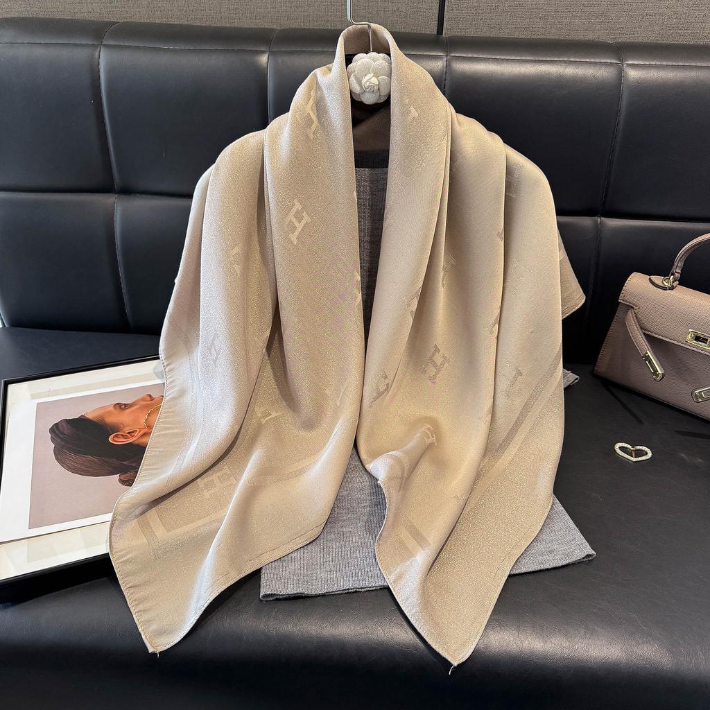 Classic H Temperament Silk Scarf Women'S Tencel Cotton Trend Versatile Imitation Silk Scarf Scarf 90 Square Scarf