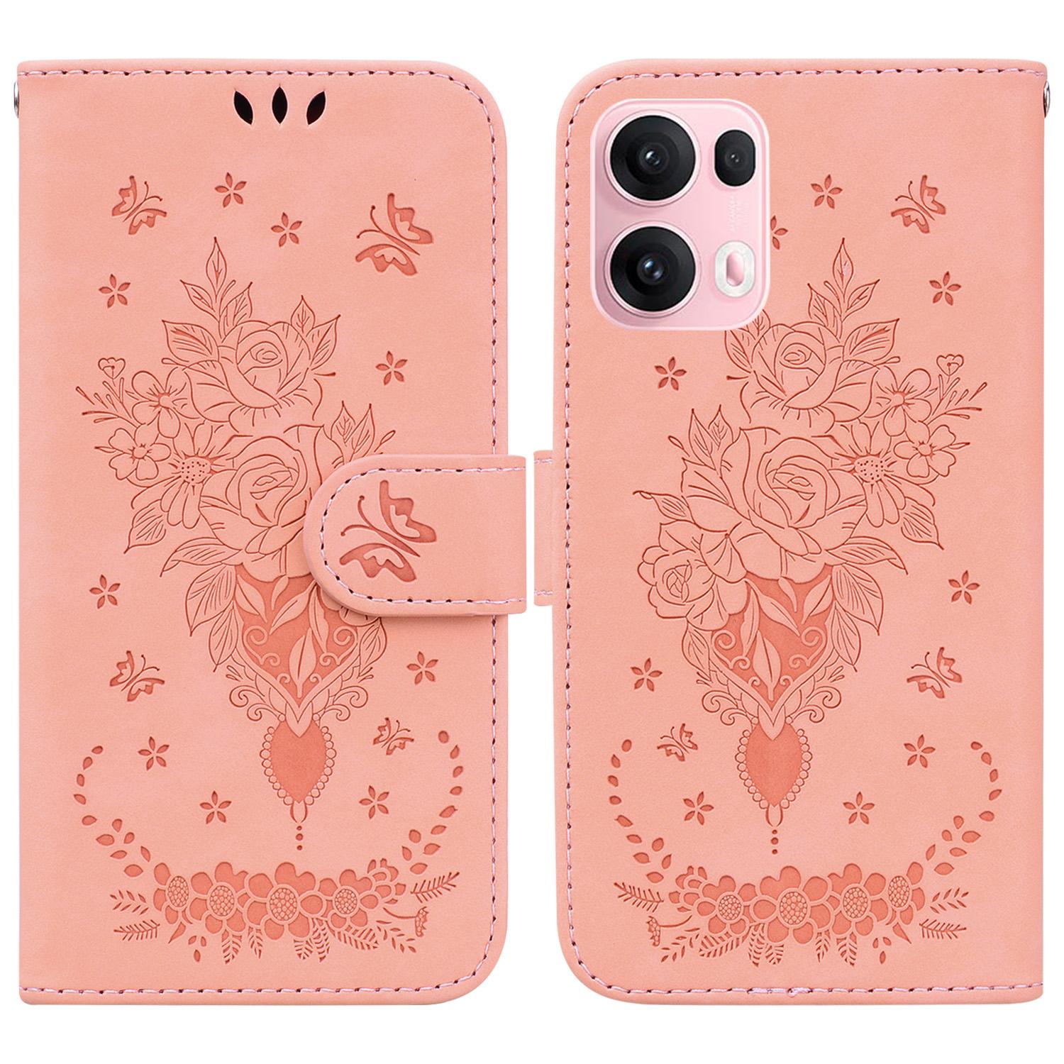 

For Oppo Reno13 Pro 5G Case PU Leather Wallet Phone Cover Butterfly Flower Imprint Pink