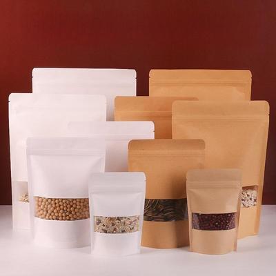 White Kraft Paper Bags Self Sealing Tea Pouch Snack Food Packag Bag Window Opening Kraft Paper Sealed Pockets 100pcs Sealed Moisture-proof Dustproof