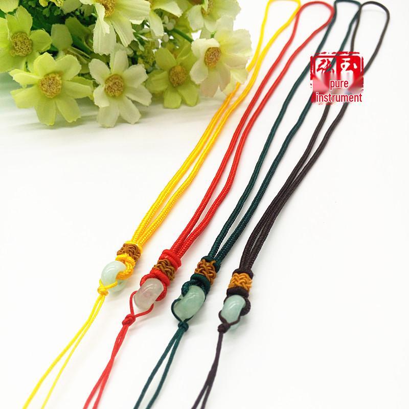Jade Ethnic Style Handmade Jadeite Peace Pendant Woven Lanyard for Blessings