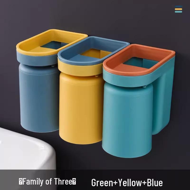 Wall-Mounted Toothbrush Holder & Cup Set - Punch-Free Bathroom Storage 