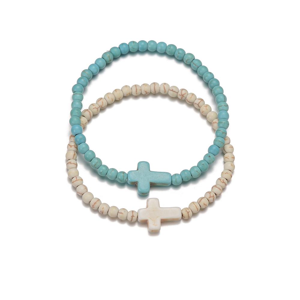 

Classic Turquoise Cross Beaded Bracelet Couple Elastic Rope Fashion Texture Party Jewelry Gift Wrist Accessories