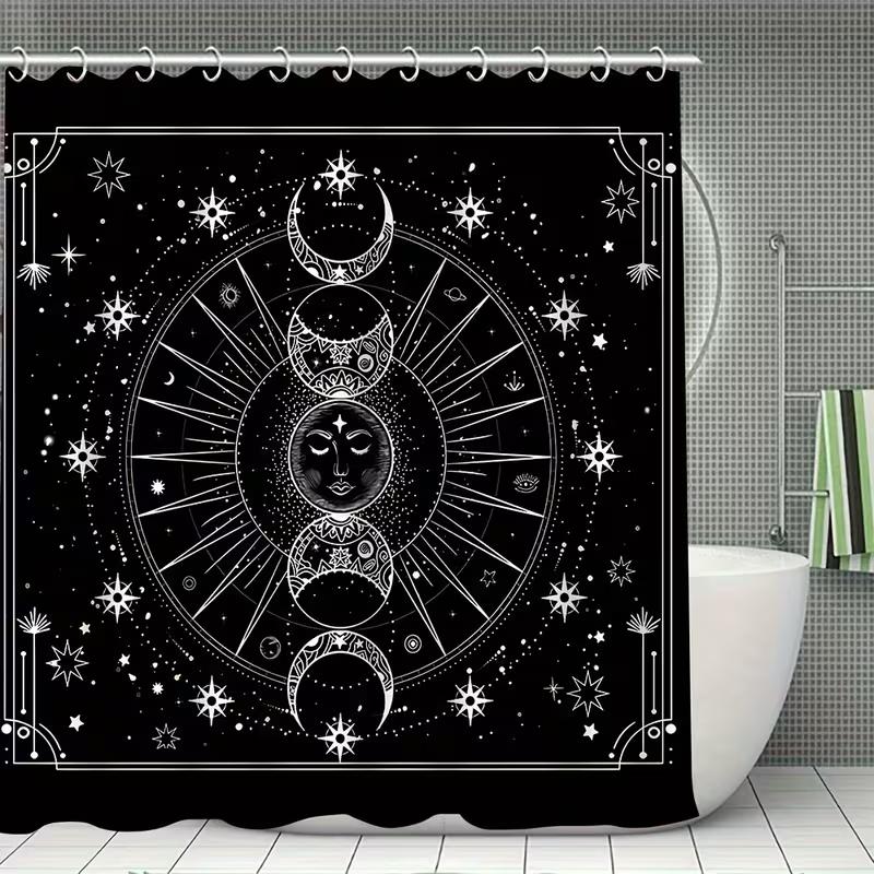 VIKAMA Moon Phase Decorative Bathroom Printed Shower Curtain, Waterproof, Home Decor, All Seasons, Multiple Sizes